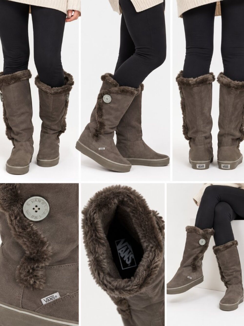 Vans Phoebe Gray Sz 5 Suede Faux Fur Lined Tall Winter Boots Women Cozy Boho